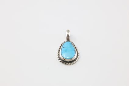 Native America Navajo Sterling Silver Turquoise Pendant By G.James.