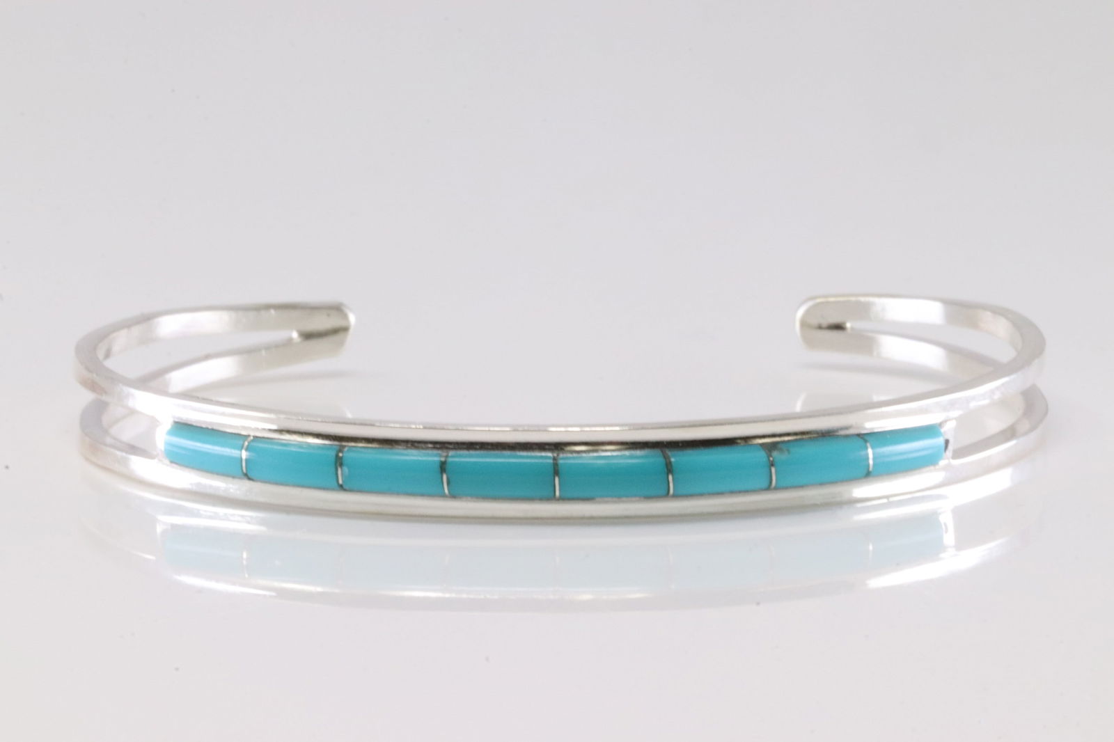 Native America Navajo Sterling Silver Turquoise Inlay Bracelet Cuff By A.L.W.: This is a Native America Navajo Sterling Silver Turquoise Inlay Bracelet Cuff By A.L.W.