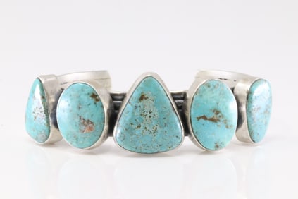 Native America Navajo Sterling Silver Kingman Turquoise Bracelet Cuff By Danny Henio.