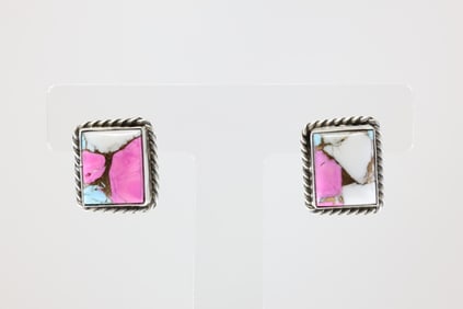 Native America Navajo Sterling Silver Candy Cotton Post Earring's By Chassity Belone.