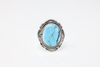 Native America Navajo Sterling Silver Turquoise Ring By Samuel Yellowhair.