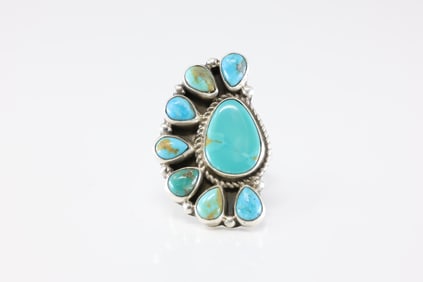 Native America Navajo Sterling Silver Turquoise Ring By Geraldine James.