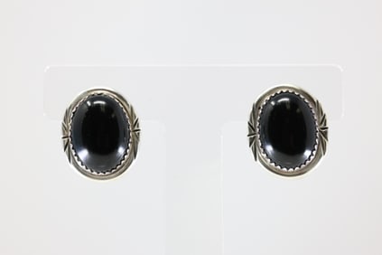America Sterling Silver Black Onyx Post Earring's.