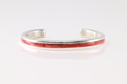 Native America Navajo Sterling Silver Spiny Oyster Bracelet Cuff By Loretto.