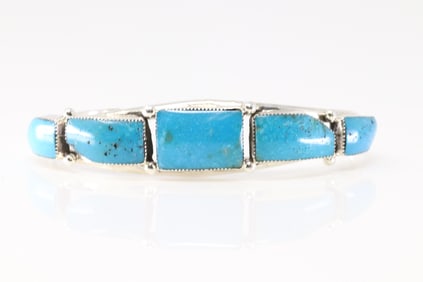 Native America Navajo Sterling Silver Turquoise Bracelet Cuff By Calvin Belin. From R.B Company.