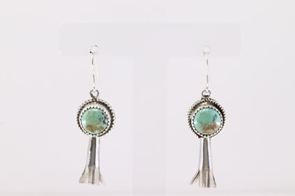 Native America Sterling Silver Turquoise Blossom Dangling Earring's.