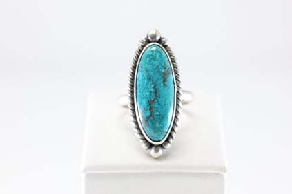 Native America Navajo Sterling Silver Turquoise Ring By Eugene Belone.