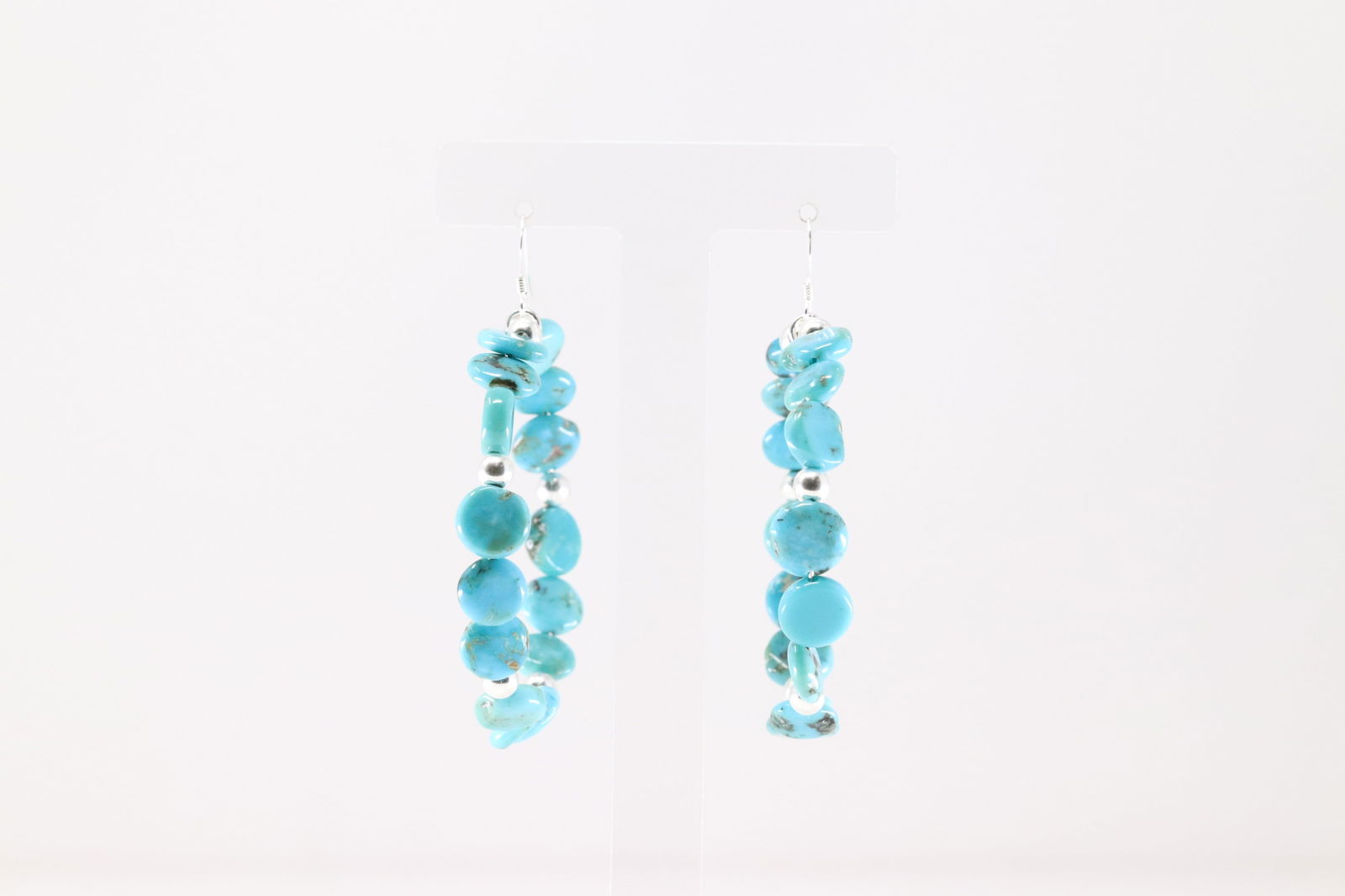 Native America Sterling Silver Turquoise / Beaded Hoop Dangling Earring's.: This is a Native America Sterling Silver Turquoise / Beaded Hoop Dangling Earring's.