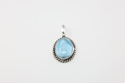 Native America Navajo Sterling Silver Larimar Pendant By Dixon.