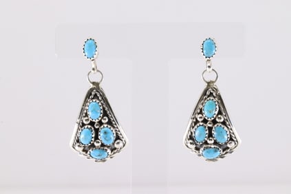 Native America Navajo Sterling Silver Turquoise Post / Dangling Earring's By M.Chee.