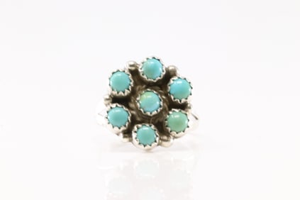 Native America Navajo Sterling Silver Turquoise Ring By M.R.