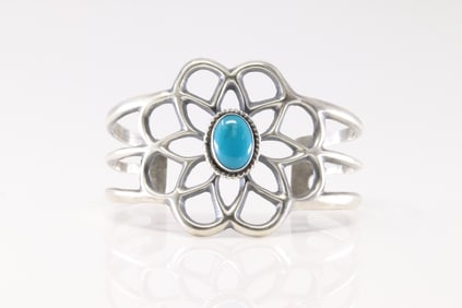 Native America Navajo Sterling Silver Turquoise Bracelet Cuff By Eugene Gruber.