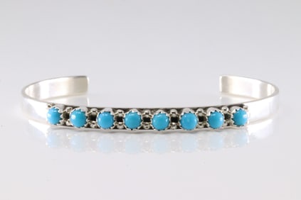 Native America Navajo Sterling Silver Turquoise Bracelet Cuff By G.P S.R.Y.