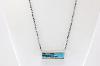 Native America Navajo Sterling Silver Kingman Turquoise Necklace By Steve Francisco.
