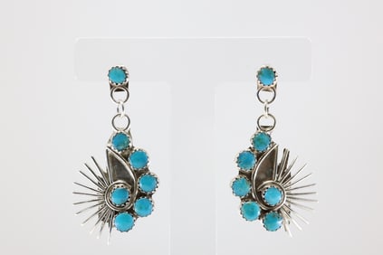 Native America Zuni Sterling Silver Turquoise Post & Dangling Earring's By Martin Vacit.