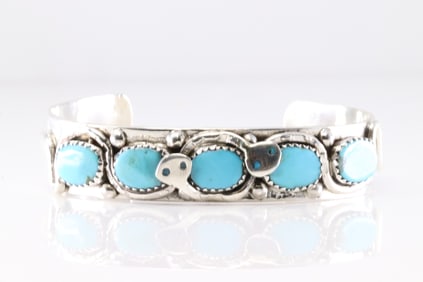 Native America Zuni Sterling Silver Turquoise Bracelet Cuff By Effie C.