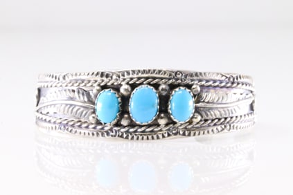 Native America Navajo Sterling Silver Turquoise Bracelet Cuff By Dine Begaye.