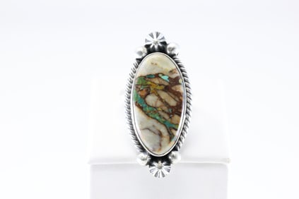 Native America Navajo Sterling Silver Boulder Turquoise Ring By Dixon.