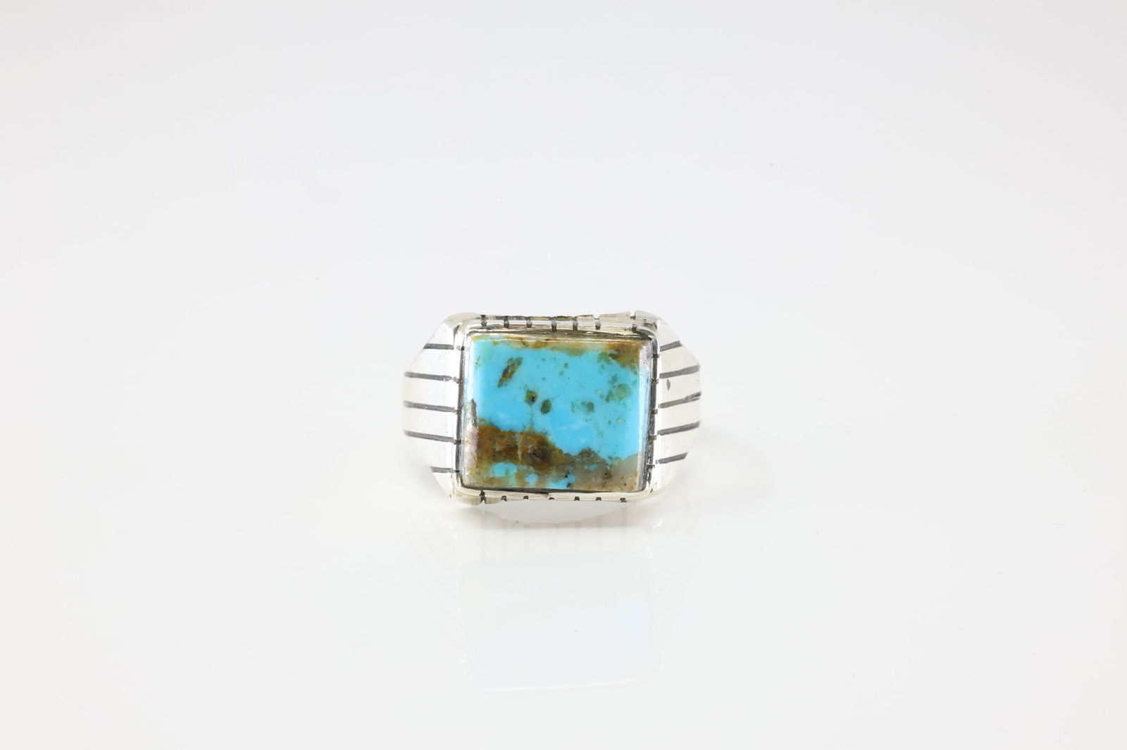 Native America Navajo Sterling Silver Men Turquoise Ring By R. (1 of 4)