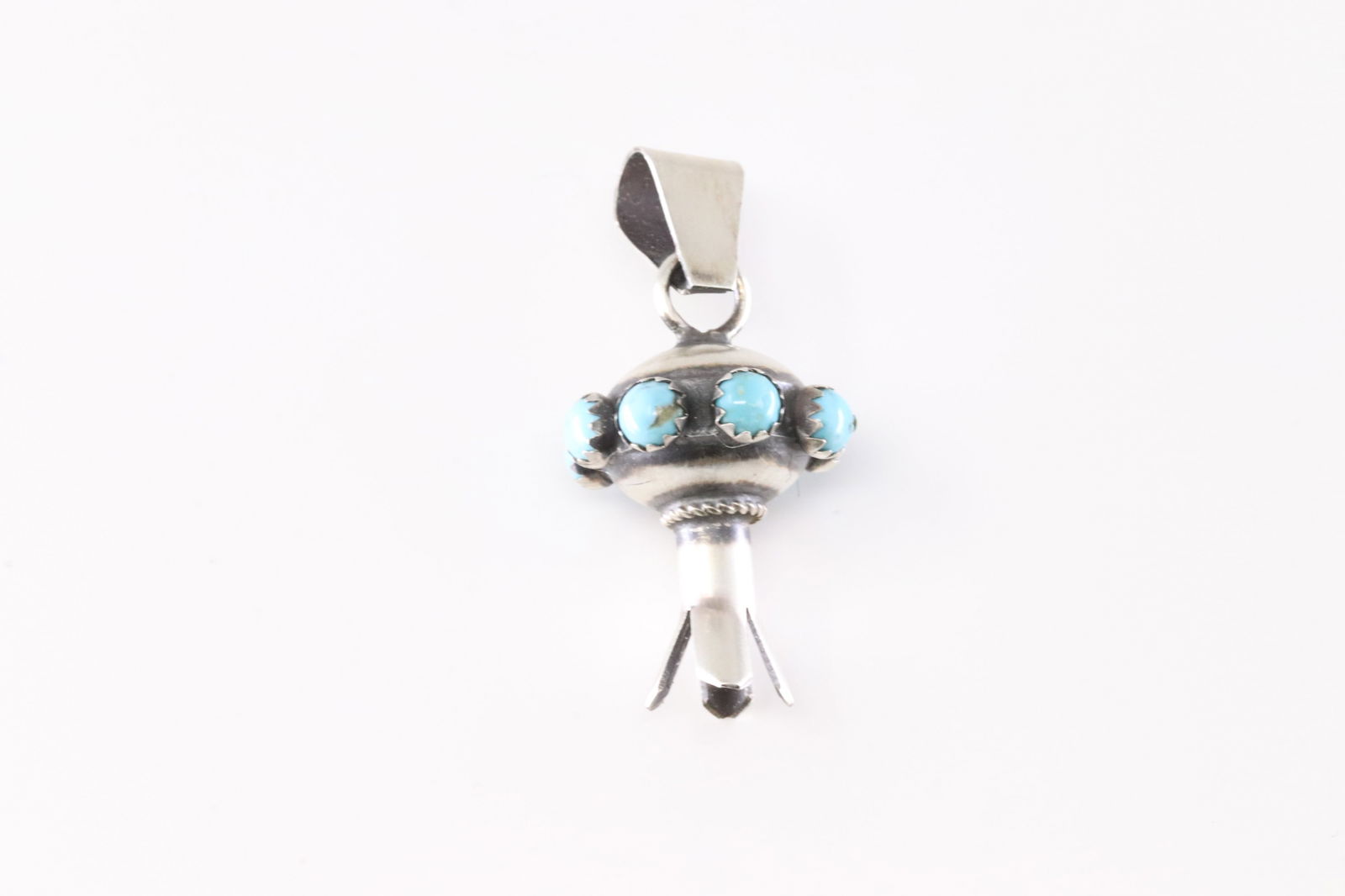 Native America Navajo Sterling Silver Turquoise Blossom Pendant By M.S. (1 of 2)