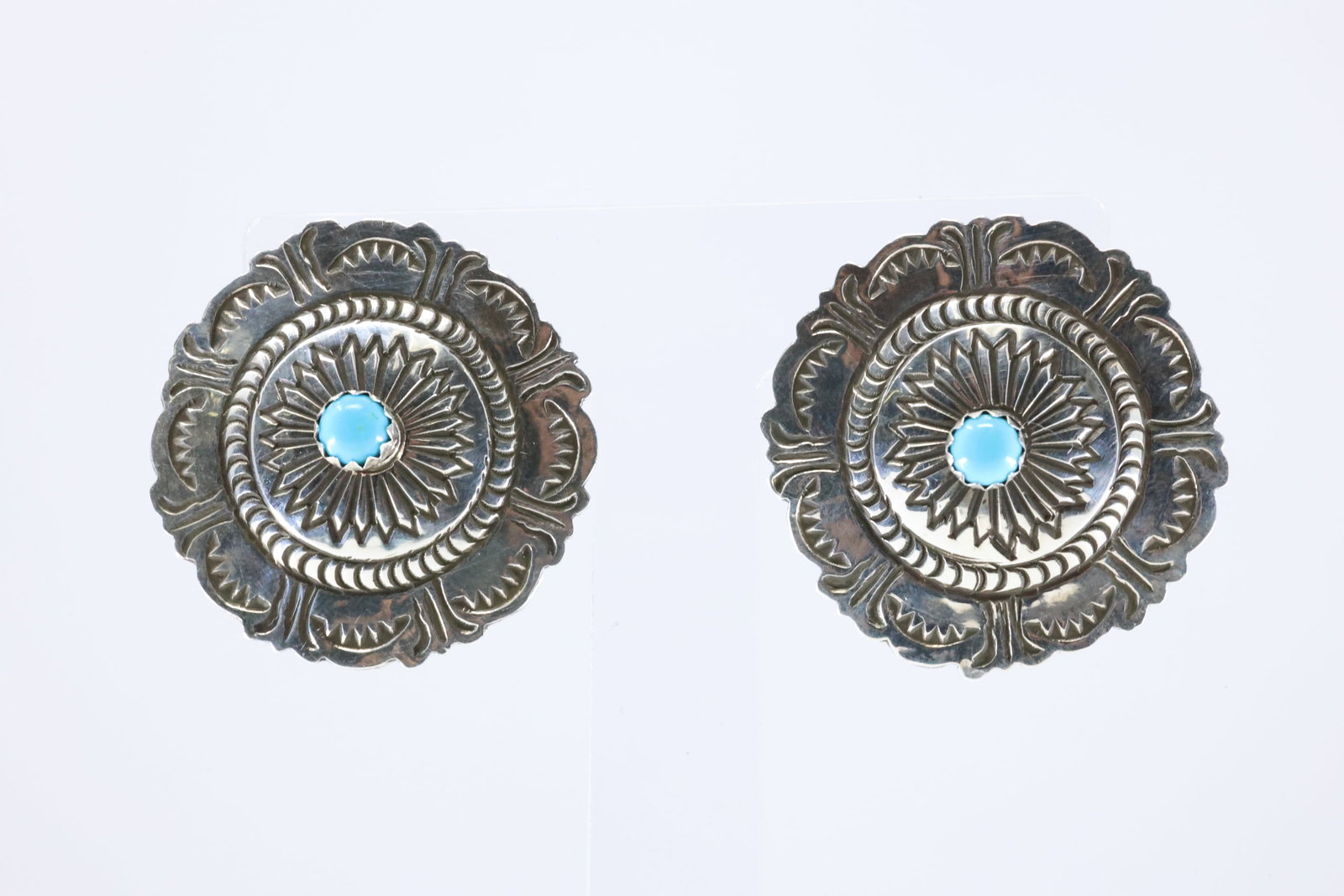America Sterling Silver Turquoise Stamp Design Post Earring's. (1 of 4)