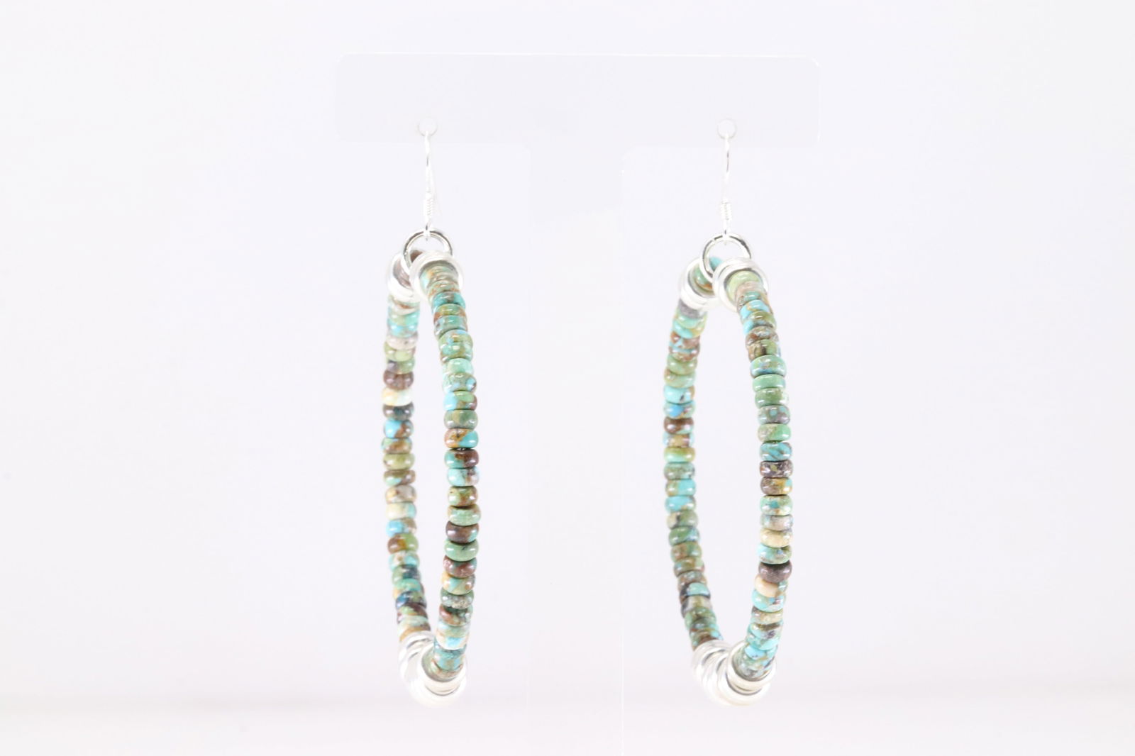 America Sterling Silver Turquoise / Pearl Beaded Dangling Earring's.: This is a America Sterling Silver Turquoise / Pearl Beaded Dangling Earring's.