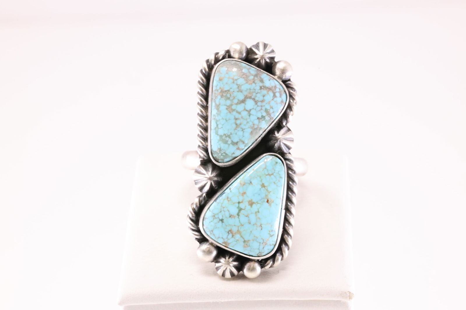 Native America Navajo Sterling Silver Turquoise Ring 2 Stone By R.N. (1 of 4)