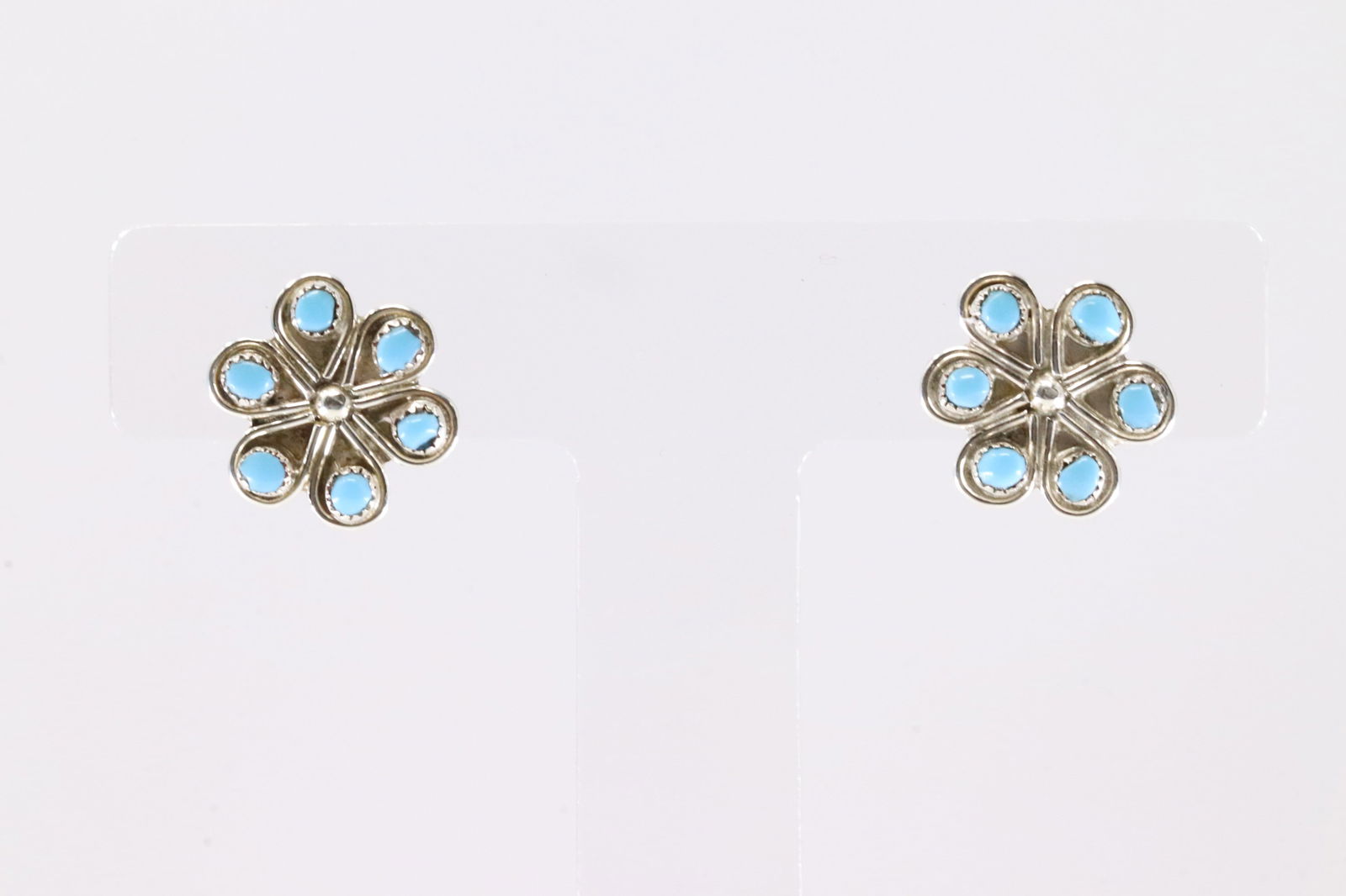 American Sterling Silver Turquoise Flower Post Earring's. (1 of 3)