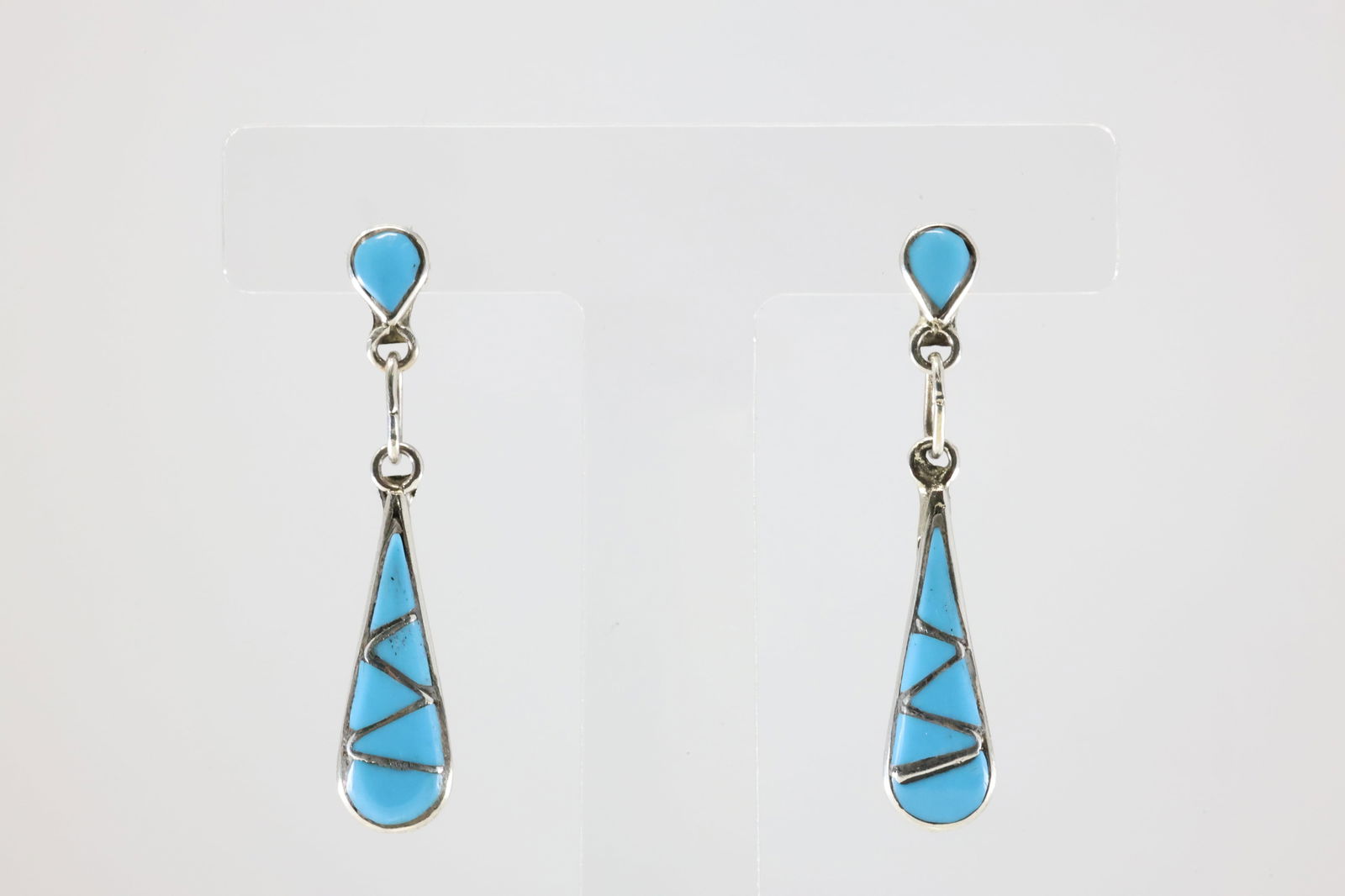 Native America Zuni Sterling Silver Turquoise Post / Dangling Earring's By S.A.: This is a Native America Zuni Sterling Silver Turquoise Post / Dangling Earring's By S.A. Stamp S.A.