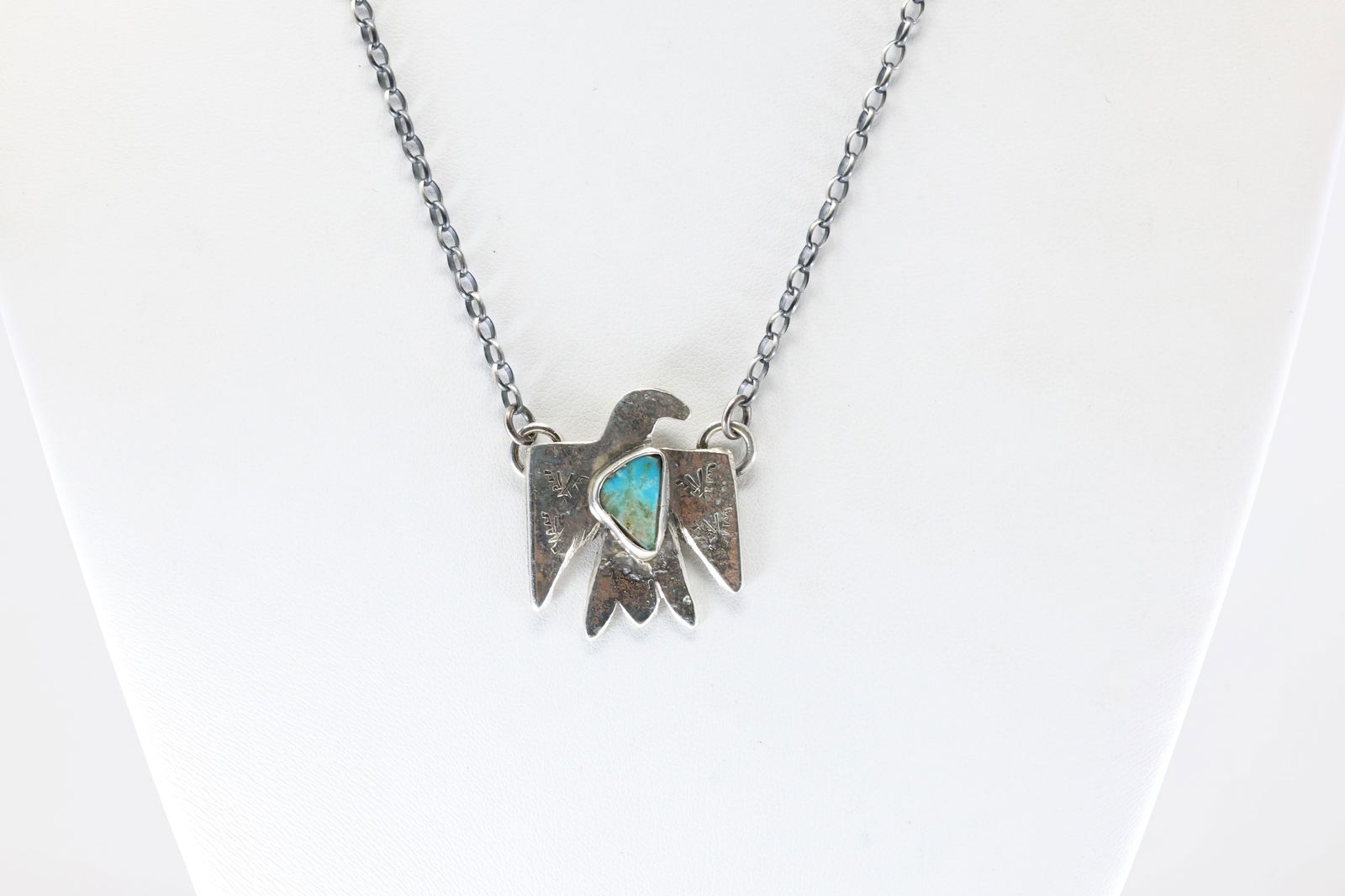 Native America Zuni Sterling Silver Turquoise Eagle Necklace By Jude Candelaria. (1 of 4)