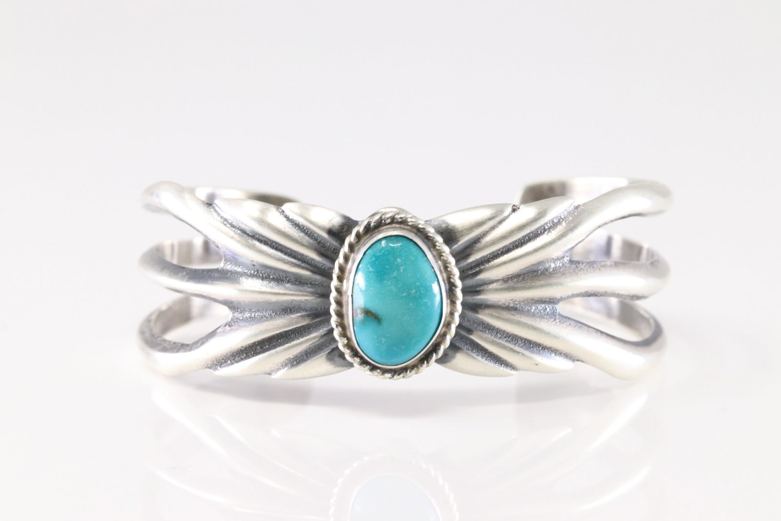 Native American Navajo Sterling Silver Turquoise Bracelet Cuff By Eugene Gruber.: This is a Native American Navajo Sterling Silver Turquoise Bracelet Cuff By Eugene Gruber.