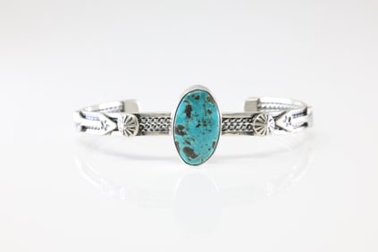 America Sterling Silver Turquoise Bracelet Cuff.