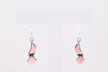 Native America Navajo Sterling Silver Pink Conch Shell Dangling Earring's By Desiri Marlin.
