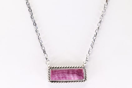 Native America Navajo Sterling Silver Purple Spiny Oyster Necklace By Chassity Belone.