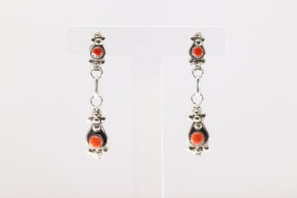 Native America Zuni Sterling Silver Coral Post Earring's By Verdi Booqua.