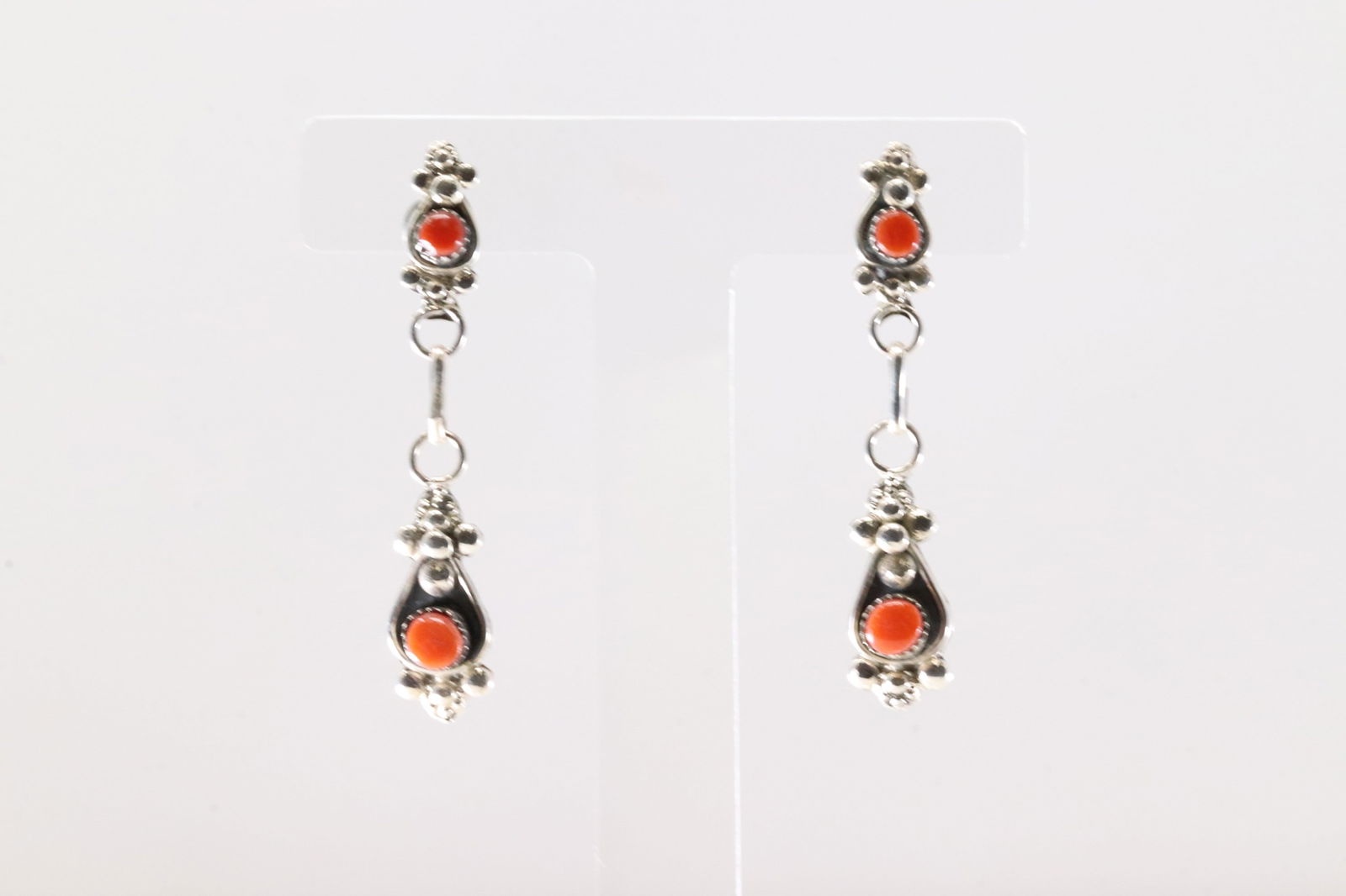 Native America Zuni Sterling Silver Coral Post Earring's By Verdi Booqua.: This is a Native America Zuni Sterling Silver Coral Post Earring's By Verdi Booqua.