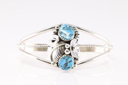 Native America Navajo Sterling Silver Kingman Turquoise Bracelet Cuff By Max Calladitto.