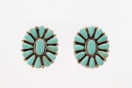 Native America Navajo Sterling Silver Kingman Turquoise Post Earring's By Alicia Wilson.