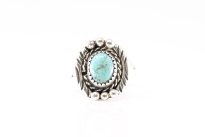 Native America Navajo Sterling Silver Turquoise Ring By B.