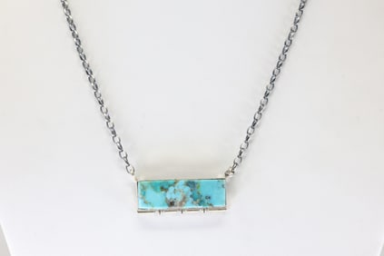 Native America Navajo Sterling Silver Kingman Turquoise Necklace By Steve Francisco.