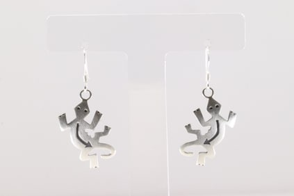 Native America Navajo Sterling Silver Lizard Drop Dangling Earring's By Robert Gene.