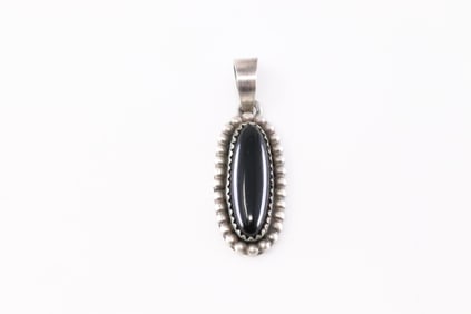 Native America Navajo Sterling Silver Black Onyx Pendant By Scott Skeets.