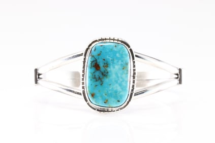 Native America Navajo Sterling Silver Turquoise Bracelet Cuff By S.E.