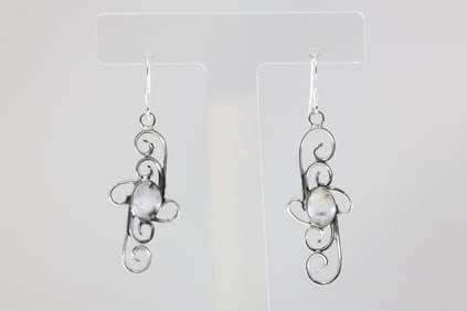 America Sterling Silver White Buffalo Dangling Earring's.