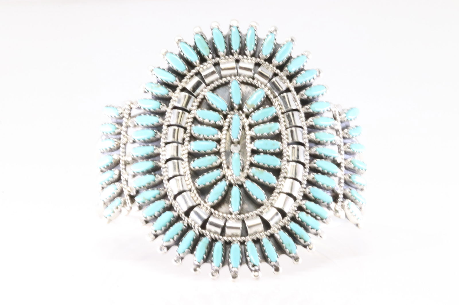 Native America Zuni Sterling Silver Turquoise Needlepoint Bracelet Cuff By Nathaniel Nez. (1 of 4)