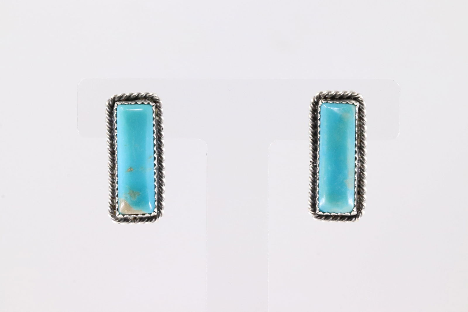 Native America Navajo Sterling Silver Kingman Turquoise Post Earring's By Virginia Becenti. (1 of 4)