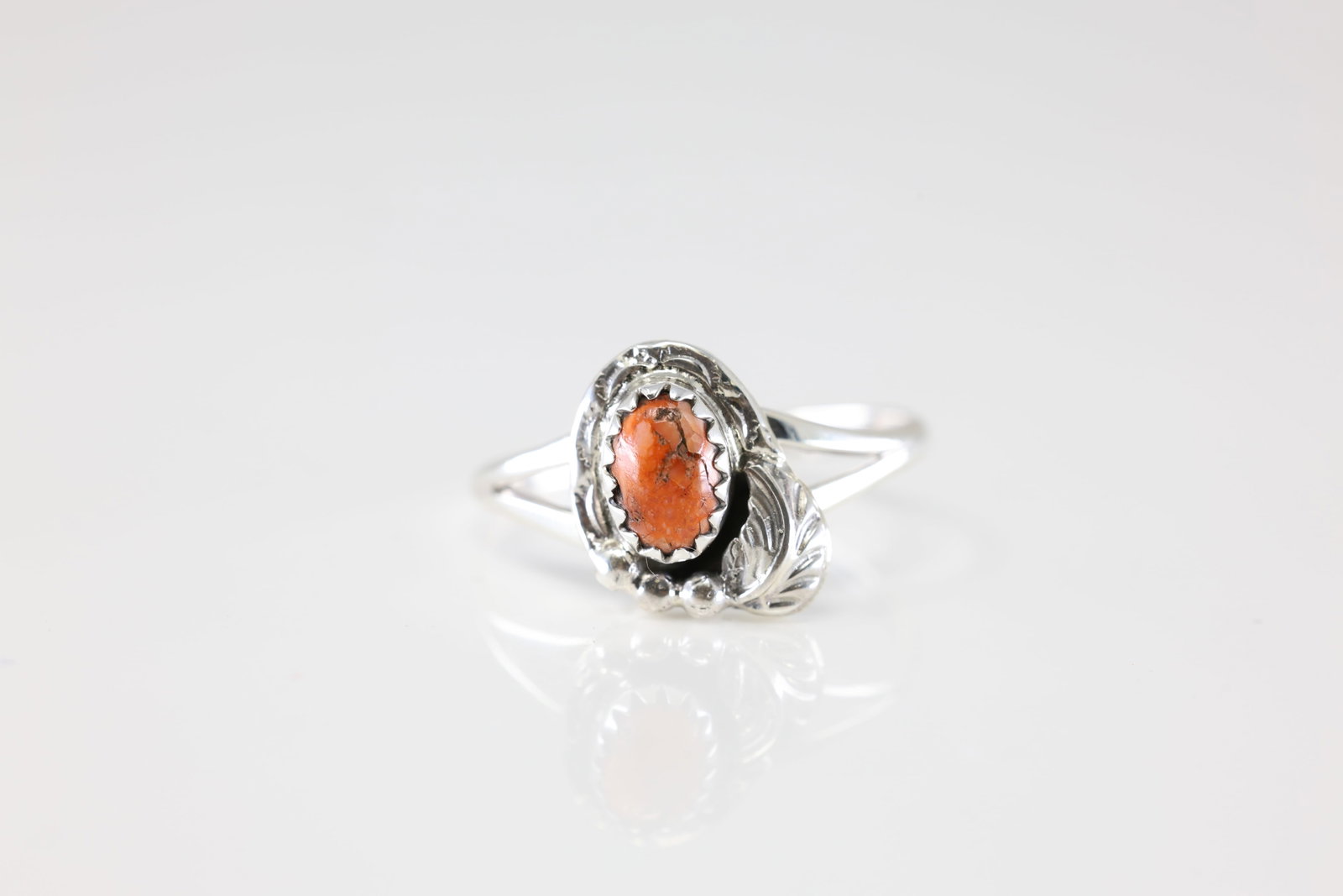 Native America Sterling Silver Coral Ring.: This is a Native America Sterling Silver Coral Ring. Ring size: 8.75.