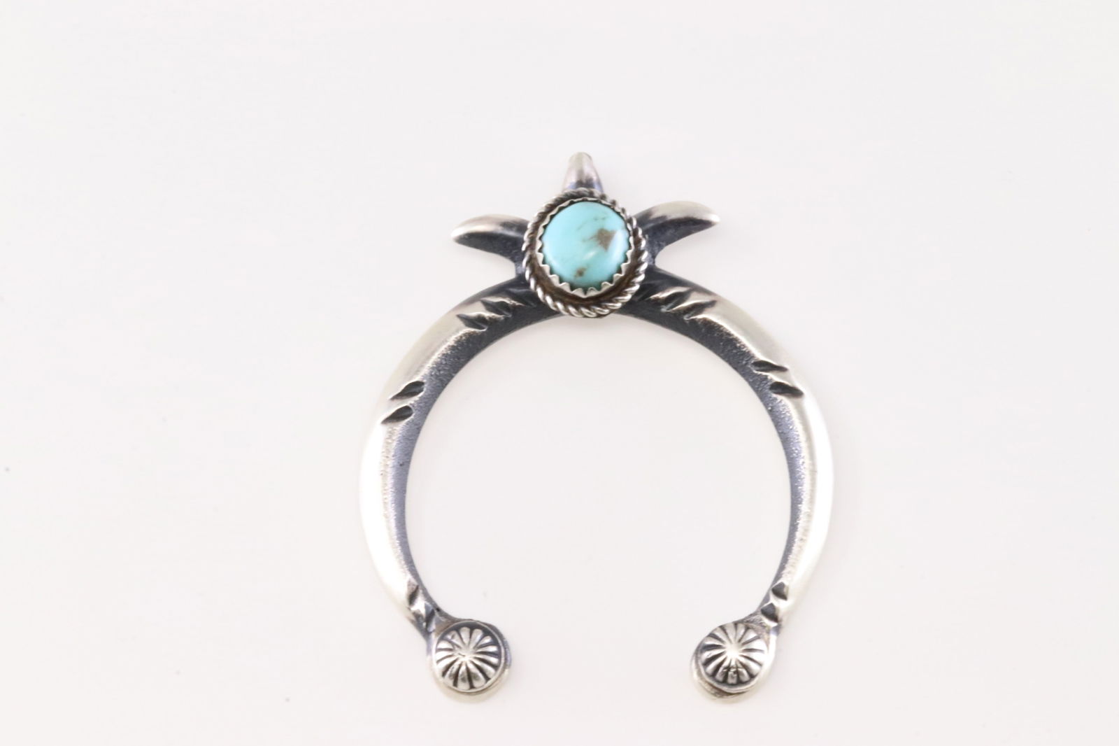 Native America Navajo Sterling Silver Turquoise Navajo Pendant By M.C. (1 of 3)