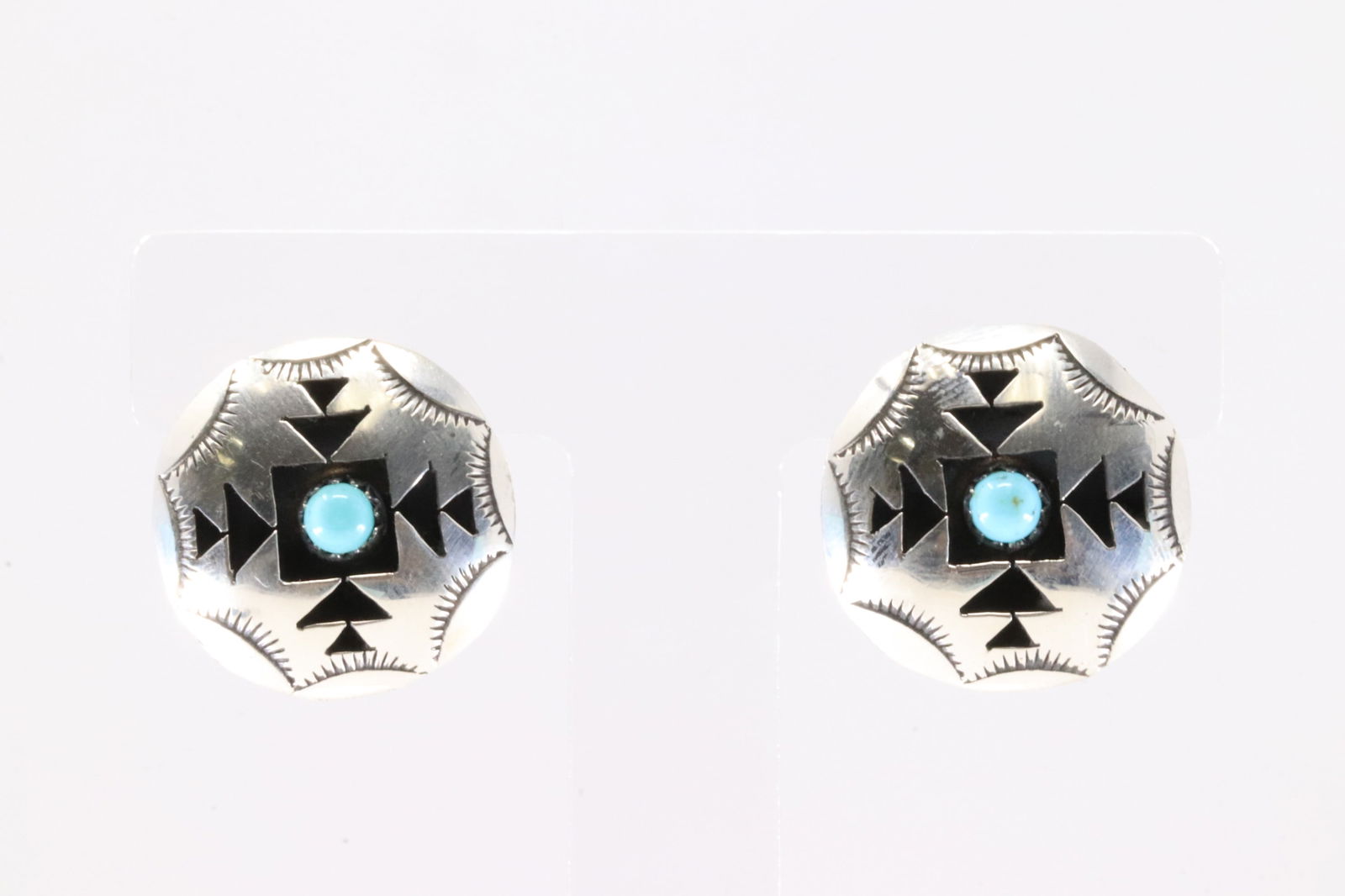 Native America Navajo Sterling Silver Turquoise Post Earring's By Felix Perry. Stamp P.: This is a Native America Navajo Sterling Silver Turquoise Post Earring's By Felix Perry. Stamp P.