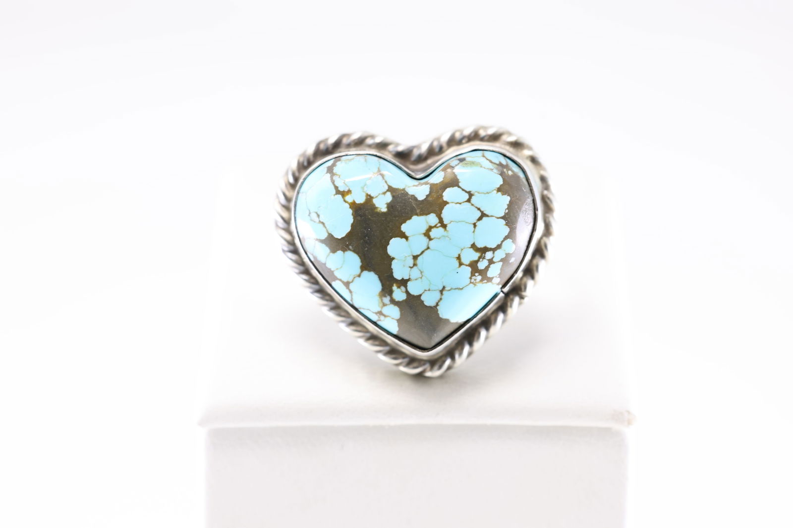 Native America Navajo Sterling Silver Kingman Turquoise Heart Ring By L.C. (1 of 4)